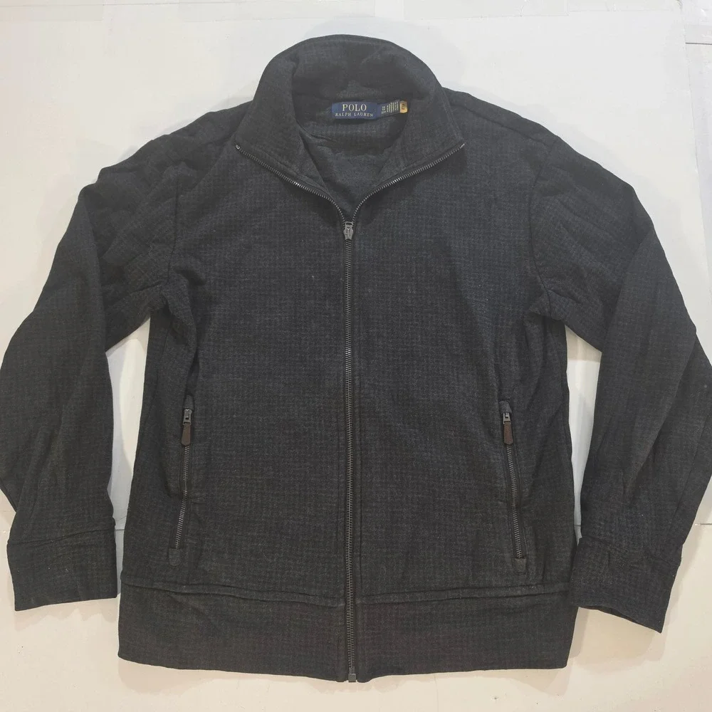 Polo Ralph Lauren Mens Charcoal Grey Textured Full Zip Mock Neck Jacket XS